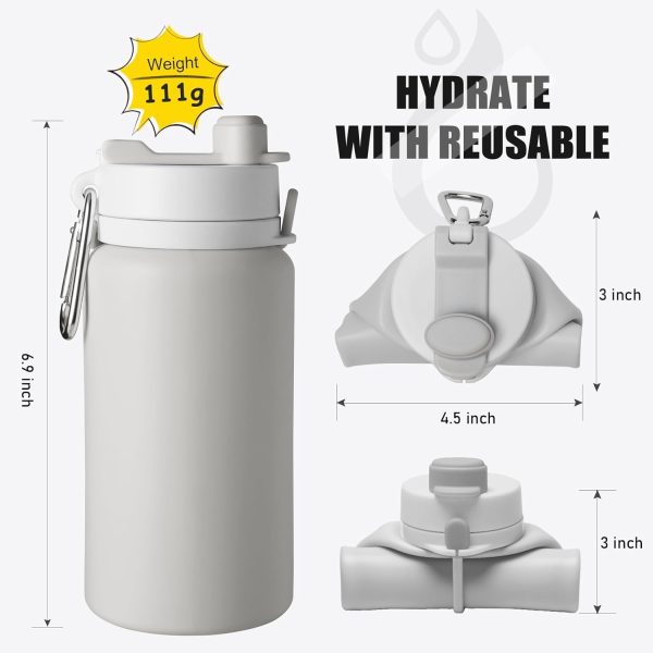 Opard Collapsible Water Bottles 19 Oz - BPA Free, Leak Proof, Foldable Silicone Collapse Bottle, Easy to Compact and Expandable, Travel Essentials Accessories - Image 2